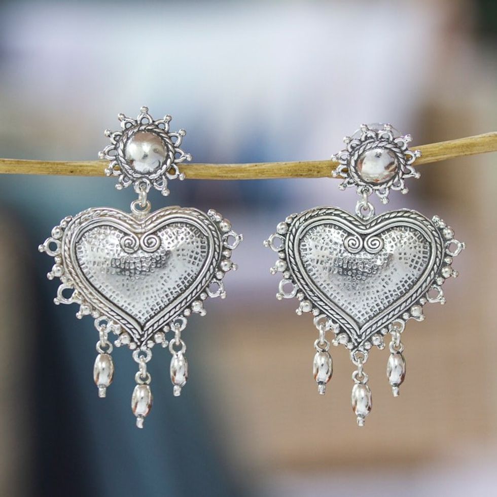 Sterling Silver Heart Chandelier Earrings 'Love Waterfall'