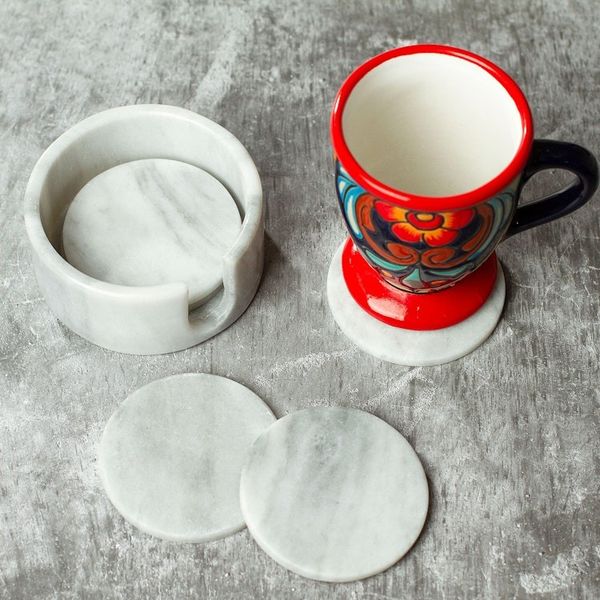 Alternate image for Pale Grey Marble Coasters Crafted in Mexico Set of 5 Modern Marble