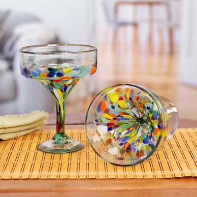 Alternate image for 2 Eco-Friendly Handblown Recycled Glass Margarita Glasses Chromatic Gala