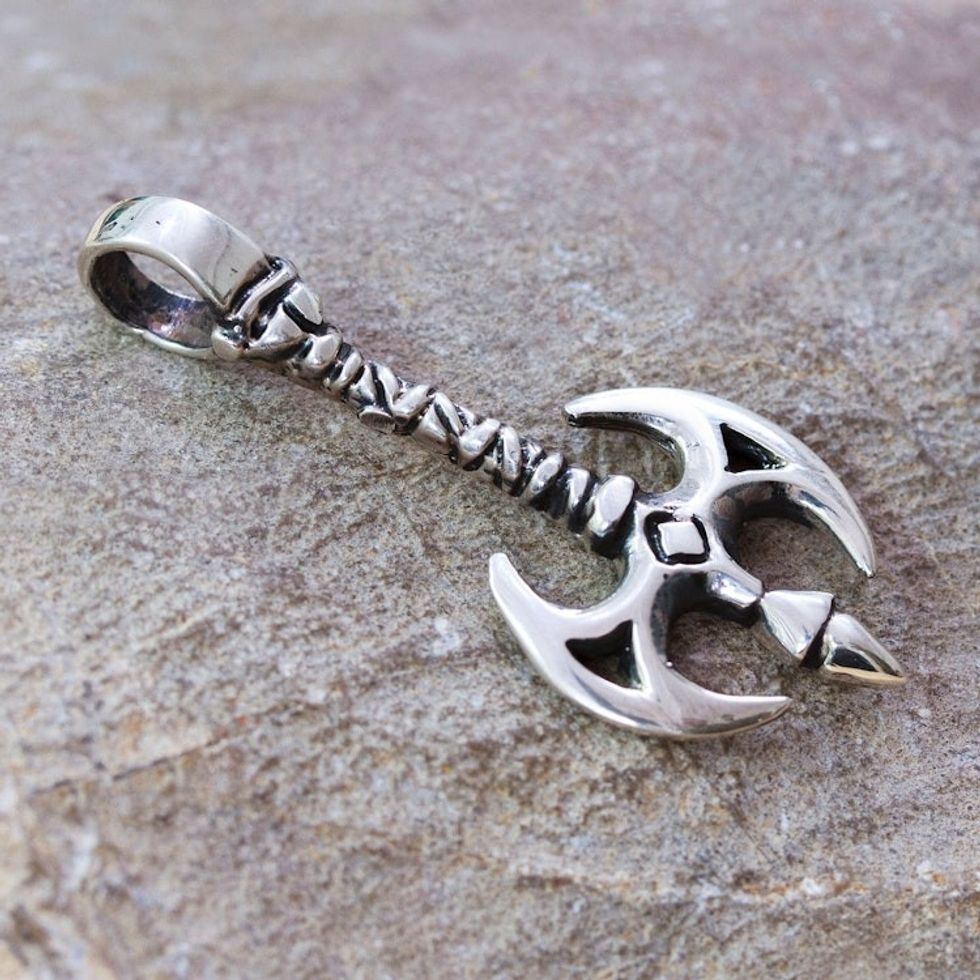 Viking Axe-Shaped Men's Taxco Sterling Silver Pendant 'Viking Axe'