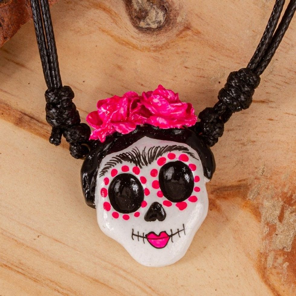 Handmade Molded Paper Skull Necklace 'Starry-Eyed Skull'