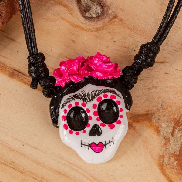 Alternate image for Handmade Molded Paper Skull Necklace Starry-Eyed Skull