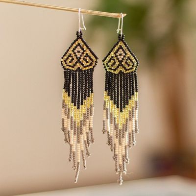 Alternate image for Beaded Long Dangle Earrings from Mexico Huichol Chevron in Gold