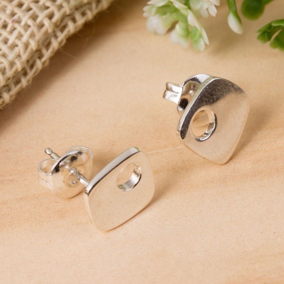 Modern Taxco Silver Stud Earrings from Mexico 'Abstract Idea'