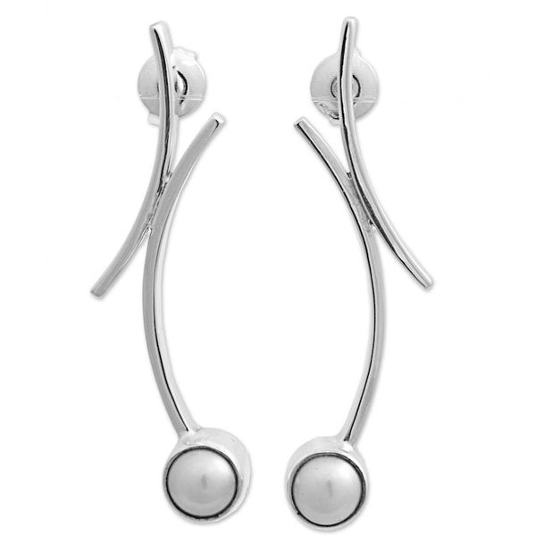 Alternate image for 950 Silver Cultured Pearl Drop Earrings from Mexico Curvy Beauty