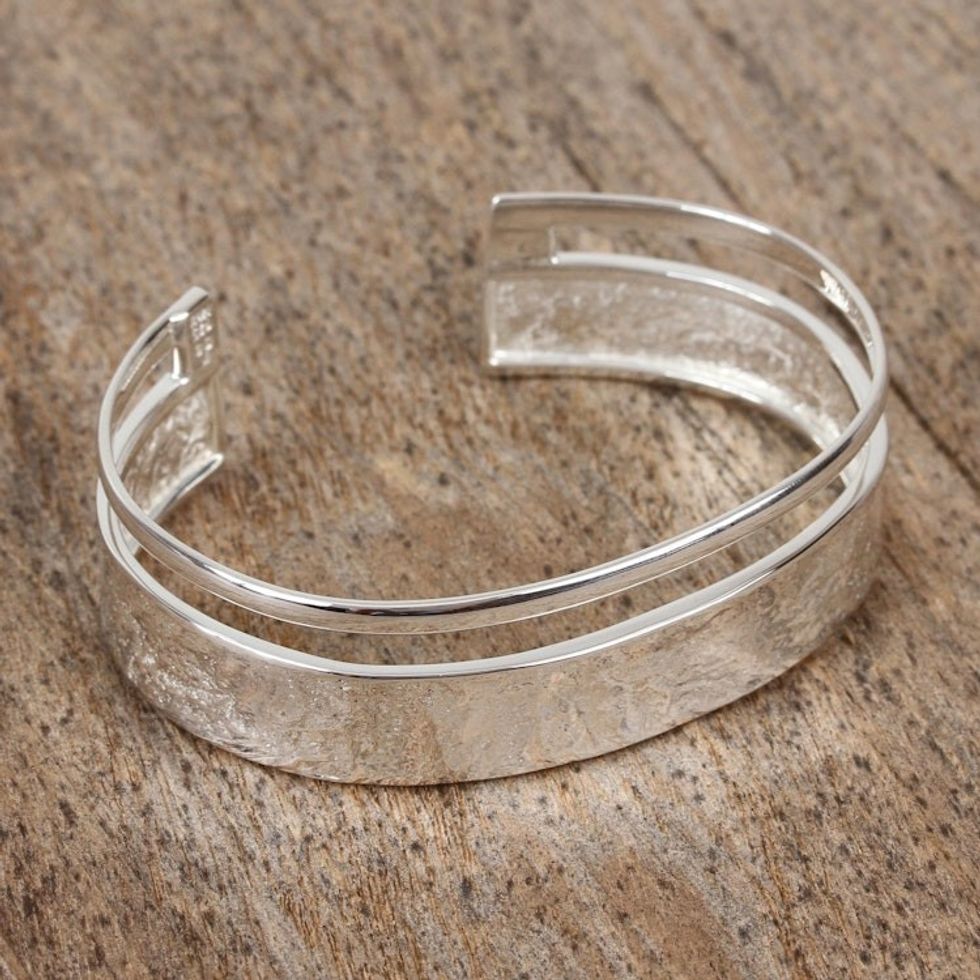 Unique Modern Taxco Silver Cuff Bracelet 'Silver River'