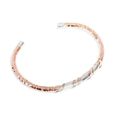 Alternate image for Slender Copper and Sterling Silver Cuff Bracelet Taxco Mix