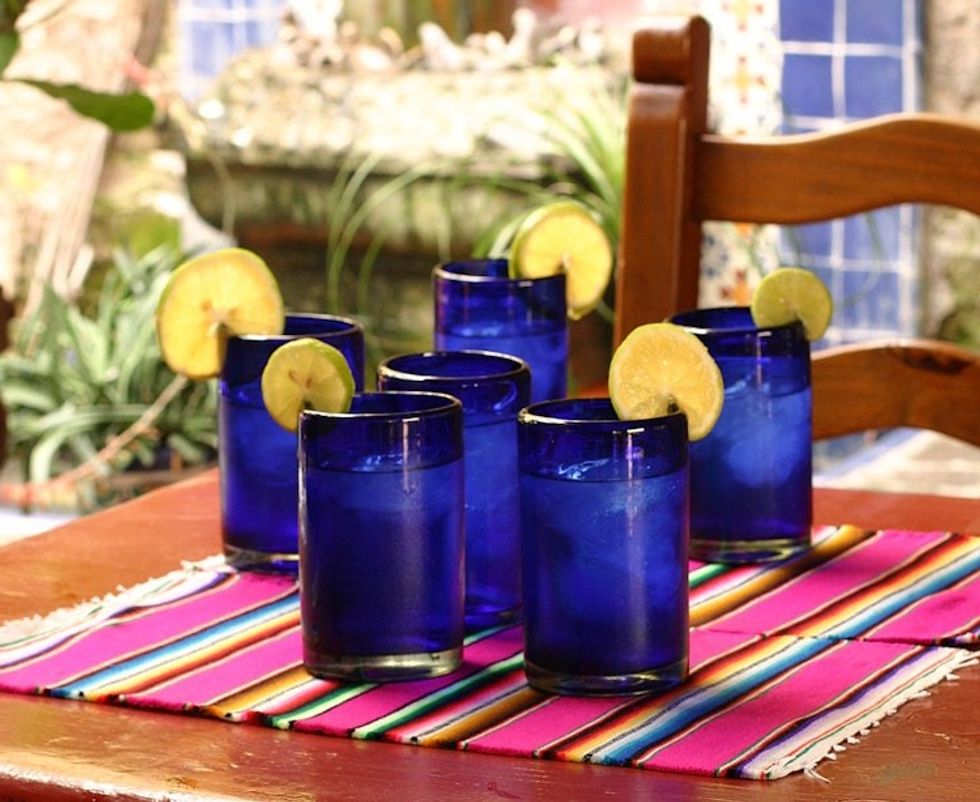 Handblown Glass Recycled Blue Tumblers Drinkware Set of 6 'Pure Cobalt'