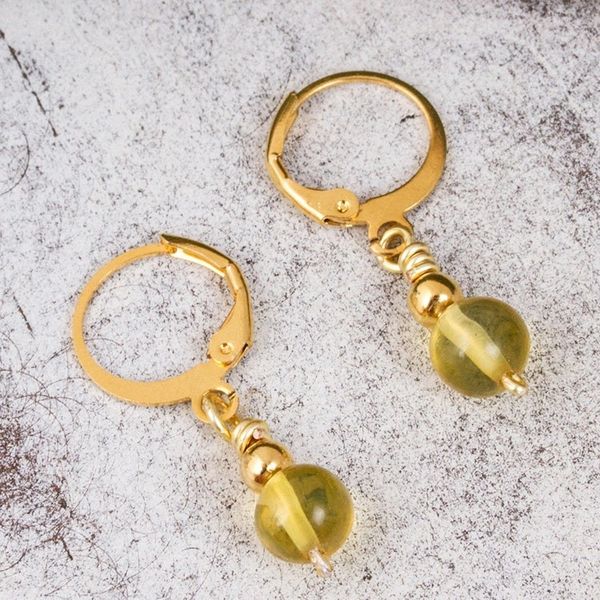 Alternate image for Gold Plated Natural Amber Dangle Earrings from Mexico Ancient Orbs