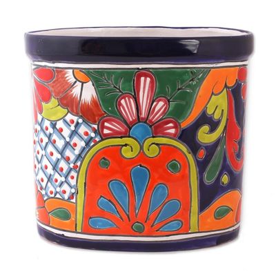 Alternate image for Floral Talavera-Style Ceramic Waste Bin from Mexico Talavera Collector