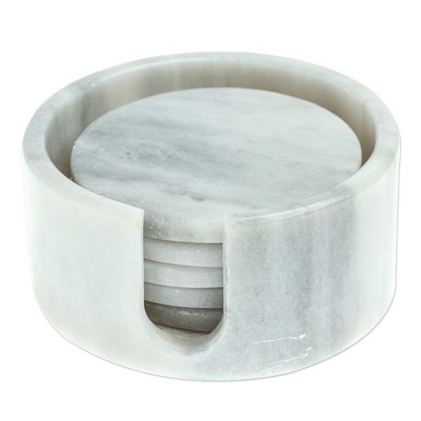 Alternate image for Pale Grey Marble Coasters Crafted in Mexico Set of 5 Modern Marble