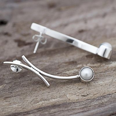 Alternate image for 950 Silver Cultured Pearl Drop Earrings from Mexico Curvy Beauty