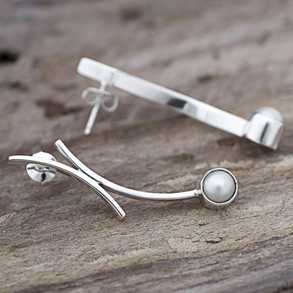 Alternate image for 950 Silver Cultured Pearl Drop Earrings from Mexico Curvy Beauty