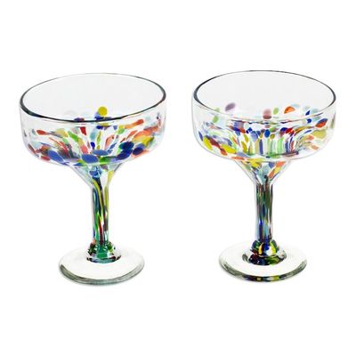 Alternate image for 2 Eco-Friendly Handblown Recycled Glass Margarita Glasses Chromatic Gala