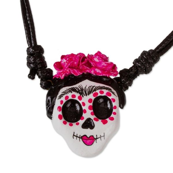Alternate image for Handmade Molded Paper Skull Necklace Starry-Eyed Skull