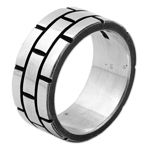 Alternate image for Sterling Silver Band Ring with Rectangle Motifs Mexico Fortress Wall