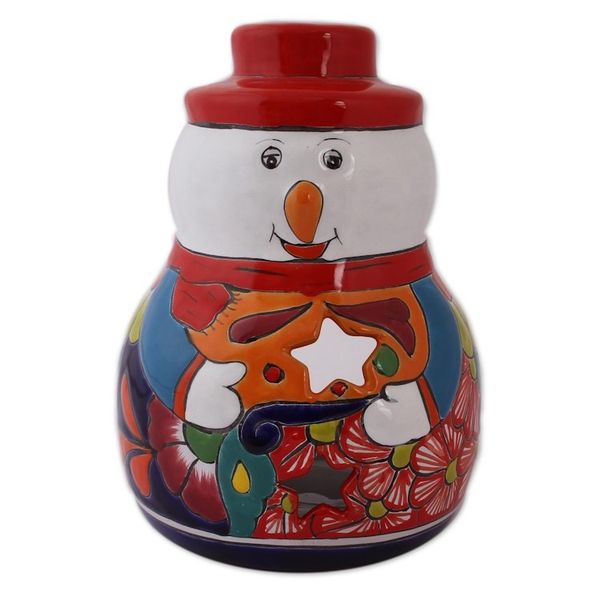 Alternate image for Snowman Talavera Ceramic Candle Holder from Mexico Snowman Glow