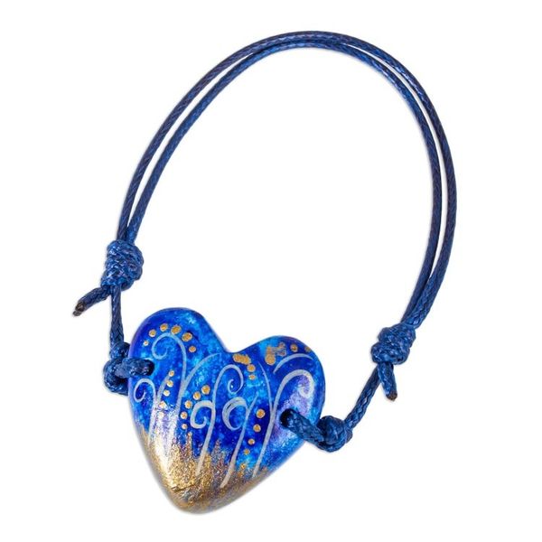Alternate image for Papier Mache Blue Heart Bracelet with Golden Accents Sea Winds