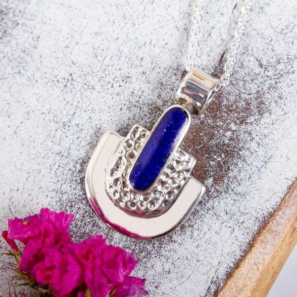 Alternate image for Taxco Lapis Lazuli Pendant Necklace from Mexico Huipil Style