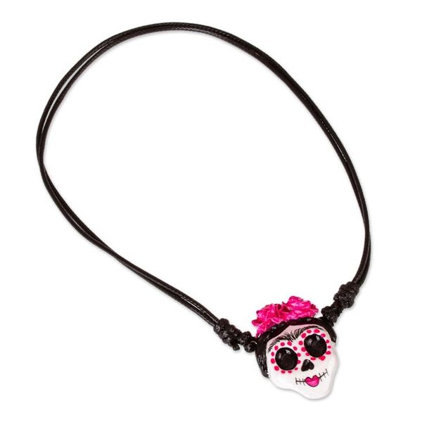 Alternate image for Handmade Molded Paper Skull Necklace Starry-Eyed Skull