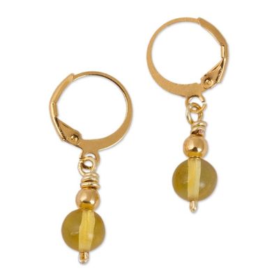 Alternate image for Gold Plated Natural Amber Dangle Earrings from Mexico Ancient Orbs