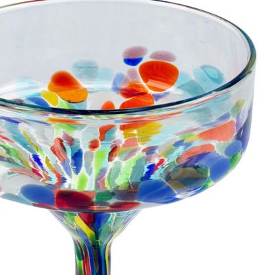 Alternate image for 2 Eco-Friendly Handblown Recycled Glass Margarita Glasses Chromatic Gala