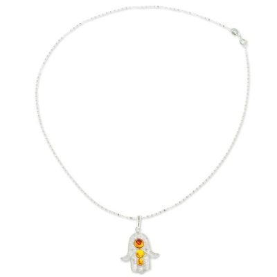 Alternate image for 925 Sterling Silver Amber Hamsa Pendant Necklace from Mexico Hamsa of Courage