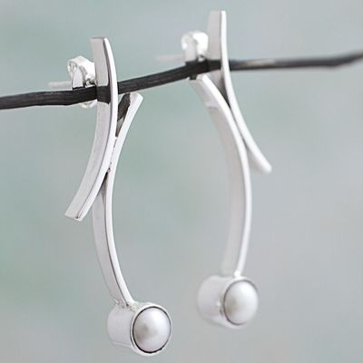 Alternate image for 950 Silver Cultured Pearl Drop Earrings from Mexico Curvy Beauty