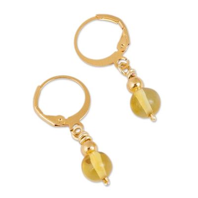 Alternate image for Gold Plated Natural Amber Dangle Earrings from Mexico Ancient Orbs