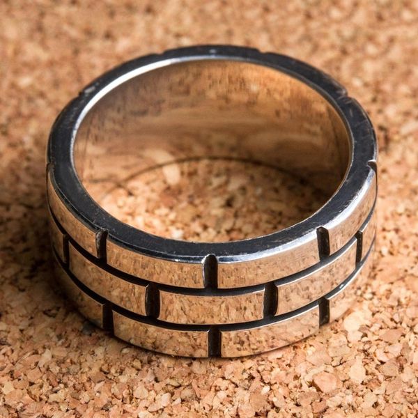 Alternate image for Sterling Silver Band Ring with Rectangle Motifs Mexico Fortress Wall