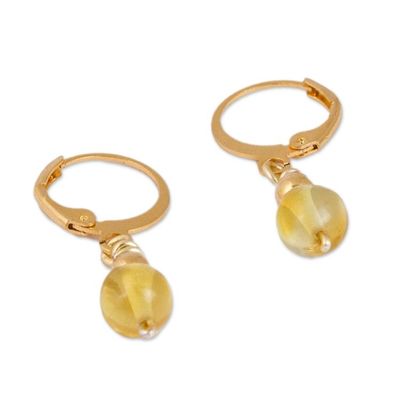 Alternate image for Gold Plated Natural Amber Dangle Earrings from Mexico Ancient Orbs