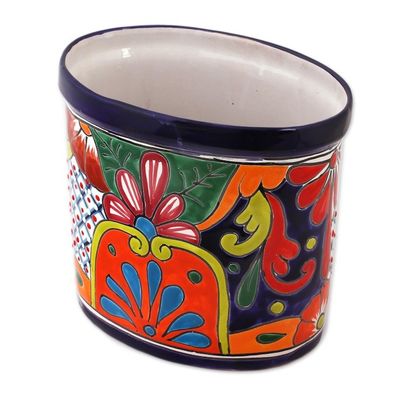 Alternate image for Floral Talavera-Style Ceramic Waste Bin from Mexico Talavera Collector