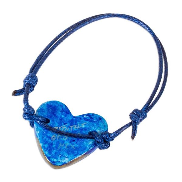 Alternate image for Papier Mache Blue Heart Bracelet with Golden Accents Sea Winds