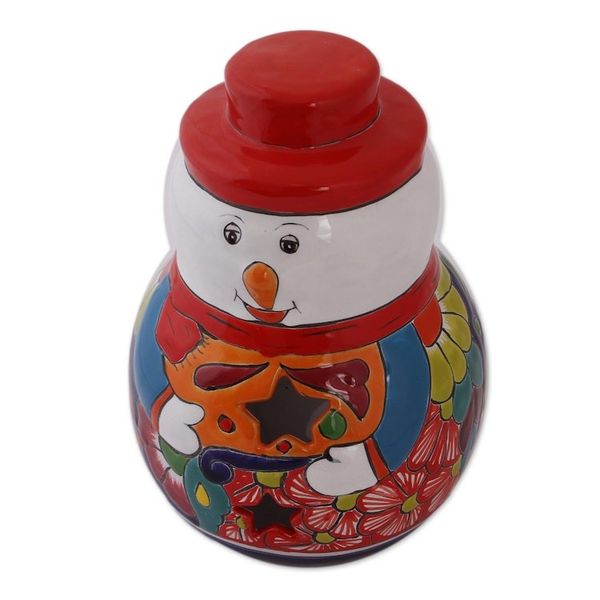 Alternate image for Snowman Talavera Ceramic Candle Holder from Mexico Snowman Glow