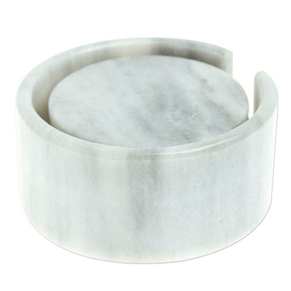 Alternate image for Pale Grey Marble Coasters Crafted in Mexico Set of 5 Modern Marble