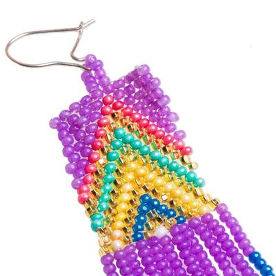 Alternate image for Glass Beaded Waterfall Earrings in Purple From Mexico Huichol Rain in Purple