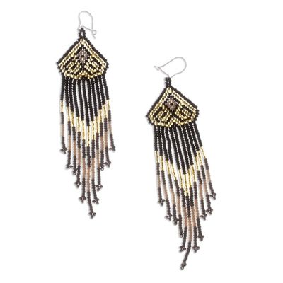 Alternate image for Beaded Long Dangle Earrings from Mexico Huichol Chevron in Gold