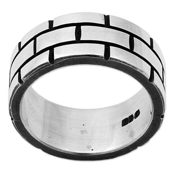 Alternate image for Sterling Silver Band Ring with Rectangle Motifs Mexico Fortress Wall