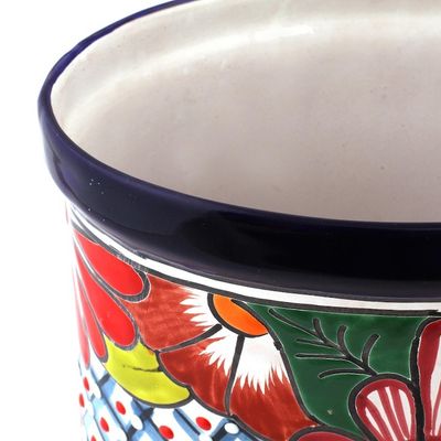 Alternate image for Floral Talavera-Style Ceramic Waste Bin from Mexico Talavera Collector