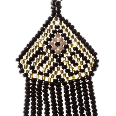Alternate image for Beaded Long Dangle Earrings from Mexico Huichol Chevron in Gold