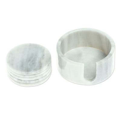 Alternate image for Pale Grey Marble Coasters Crafted in Mexico Set of 5 Modern Marble