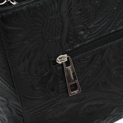 Alternate image for Floral Embossed Leather Shoulder Bag in Black from Mexico Flower Carrier in Black