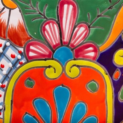 Alternate image for Floral Talavera-Style Ceramic Waste Bin from Mexico Talavera Collector