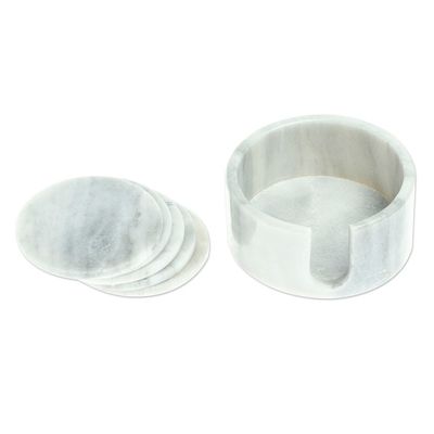 Alternate image for Pale Grey Marble Coasters Crafted in Mexico Set of 5 Modern Marble