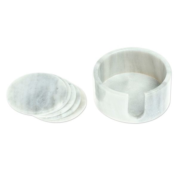 Alternate image for Pale Grey Marble Coasters Crafted in Mexico Set of 5 Modern Marble