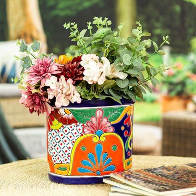 Alternate image for Floral Talavera-Style Ceramic Waste Bin from Mexico Talavera Collector