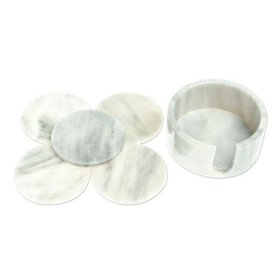 Alternate image for Pale Grey Marble Coasters Crafted in Mexico Set of 5 Modern Marble