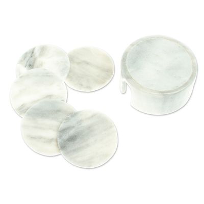 Alternate image for Pale Grey Marble Coasters Crafted in Mexico Set of 5 Modern Marble