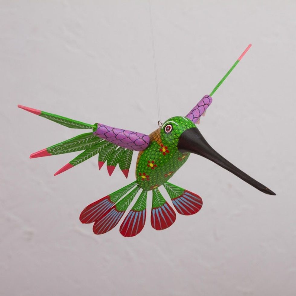 Hummingbird Alebrije Home Accent Hand Crafted in Oaxaca 'Vibrant Hummingbird'