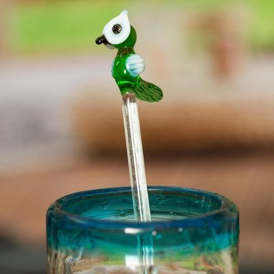 Alternate image for Mexican Recycled Glass Cocktail Stirrer with Green Owl Cheeky Green Owl